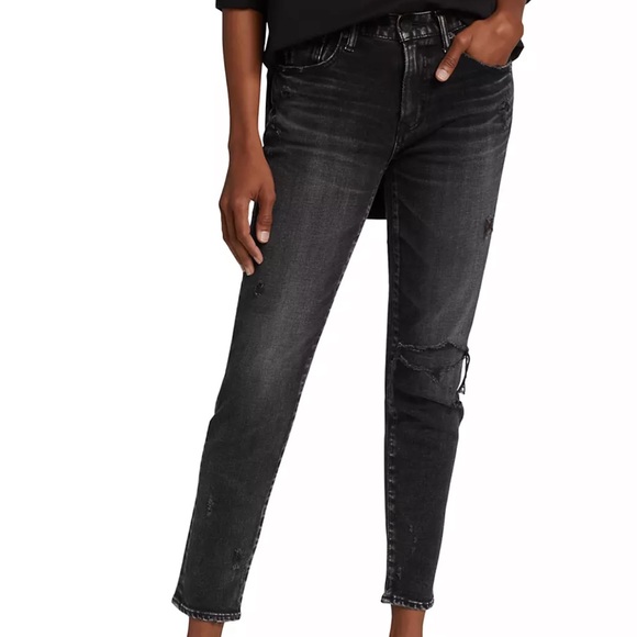 Moussy Vintage Lenwood Black Distressed Mid Rise Tapered Jeans - Picture 3 of 11